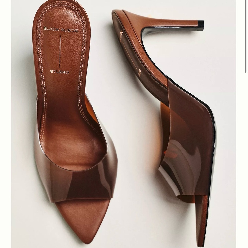 Black Suede Studio Bella Patent Mules in Brown Size 38.5 (NWT)